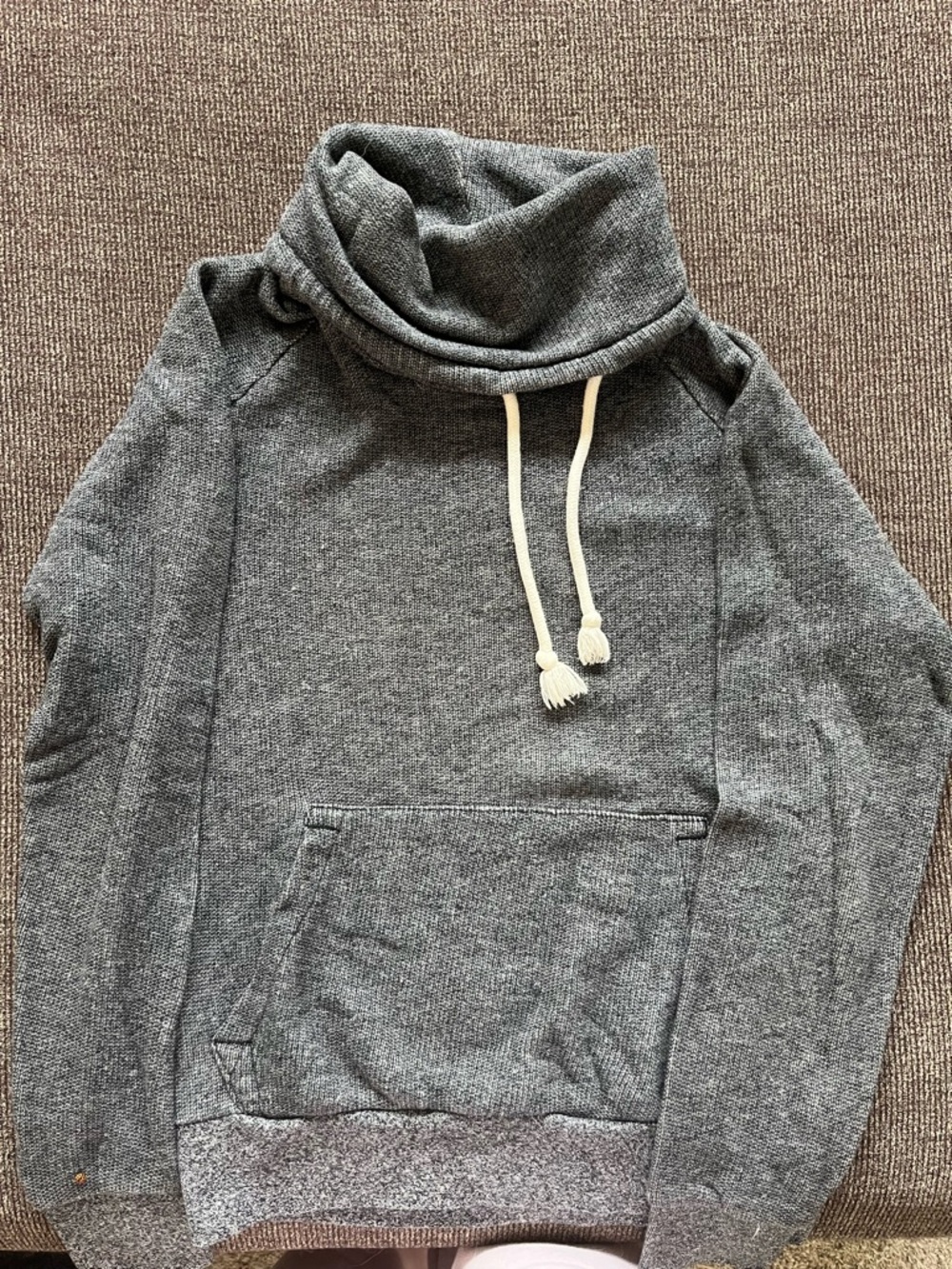 Divided Gray Turtleneck Funnel Knit Sweater with White Drawstrings